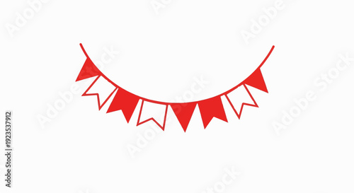 A string of red, festive bunting flags hangs in a gentle curve