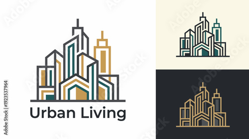A chic logo showcasing an abstract skyline represents urban living and modern architecture. Ideal for companies in real estate and urban lifestyle sectors.