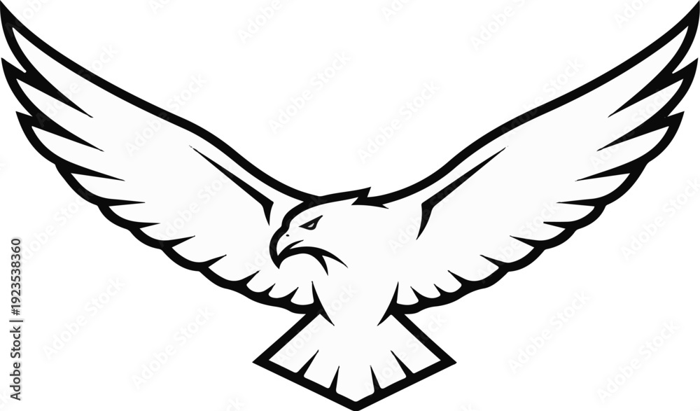 Fototapeta premium A stylized black and white illustration of a fierce falcon in flight