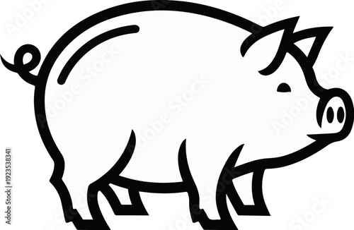 A simple, black and white line drawing of a pig