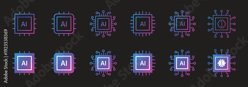 AI processor microchip icon showing artificial intelligence hardware and circuit technology. Business technology illustration for machine learning  digital intelligence  computer processing unit