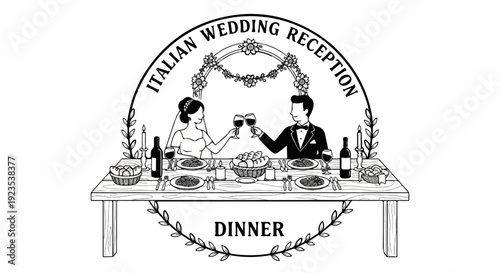 A couple toasts at an Italian wedding reception dinner