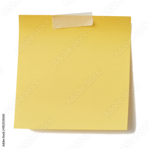 Yellow Sticky Note with Blank Paper and Tape on White Background - Ideal for Memos, Reminders, and Important Messages