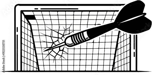 A dart pierces a fragmented grid, suggesting a broken target or goal
