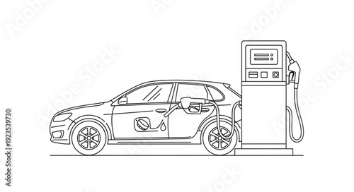 Car Refueling at Gas Station Pump.