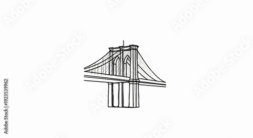 A minimalist line drawing of a majestic suspension bridge on a white background