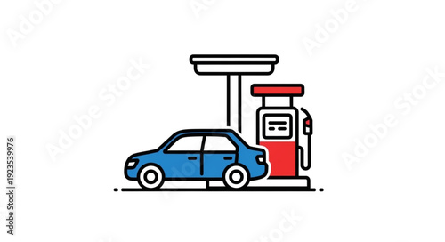 Car Refueling at Gas Station Pump.