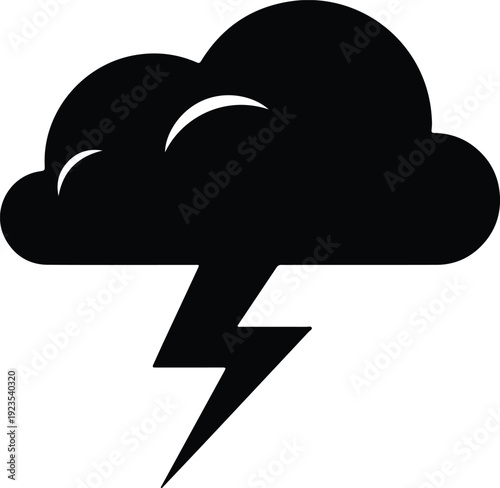 silhouette stormy cloud with lightning bolt weather symbol vector design