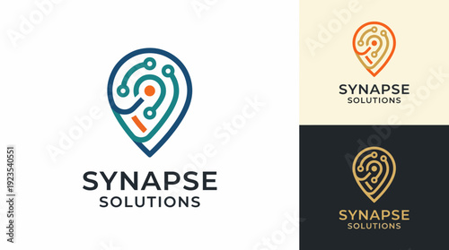 A modern logo design featuring a tech-inspired pin symbol that encapsulates connectivity and innovation, perfect for a company specializing in digital solutions and technology.