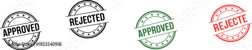 Approval rejection stamp icon set, decision artwork, official vector design, administrative graphic pack, status symbol collection, circular seal sketch