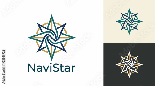 A dynamic logo representing a compass star with swirling elements, symbolizing guidance and navigation for explorers, travelers, and seekers of adventure and new experiences.