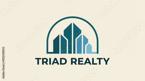 A modern logo design featuring abstract buildings representing Triad Realty, conveying a sense of professionalism and reliability in the real estate market.