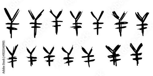 Set yen hand drawing vector for casual finance blogs. Ideal for symbolizing Japanese economy, personal budgeting, and sketchy currency exchange.