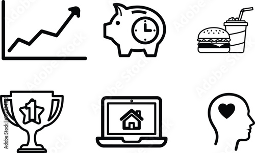 Collection of business and personal finance icons on white background
