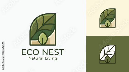 An eco-conscious logo representing a nest with leaves, embodying natural living and sustainability, perfect for brands dedicated to environmental wellness.