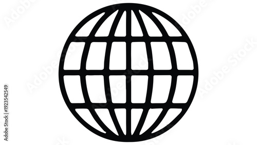 A simple black and white line drawing of a globe with visible meridians