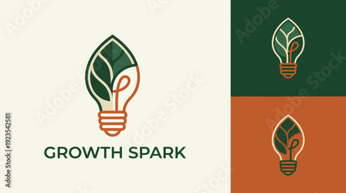 This logo features a light bulb integrated with green leaves, symbolizing innovation and sustainability, ideal for businesses focused on growth and environmental harmony.