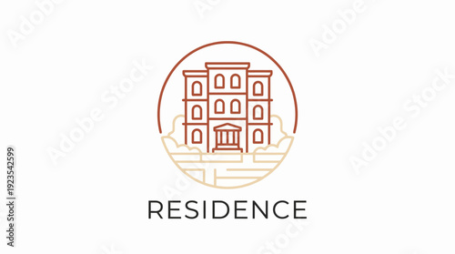 The image presents an elegant logo for a residence, featuring a stylized depiction of a building within a circular frame, conveying sophistication and comfort in living spaces.