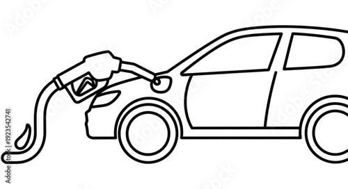 Car Refueling with Gasoline Pump Nozzle.