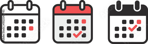 Calendar icon illustration set, scheduling artwork, planning vector design, date graphic pack, productivity symbol collection, marked day sketch