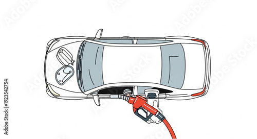 Car Refueling with Gasoline Pump Nozzle.