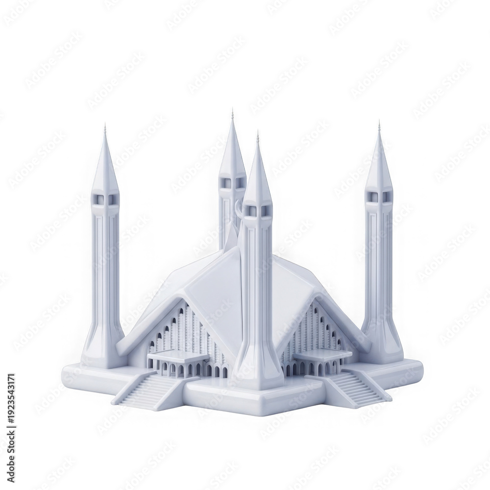 Fototapeta premium A white model of a mosque with four minarets