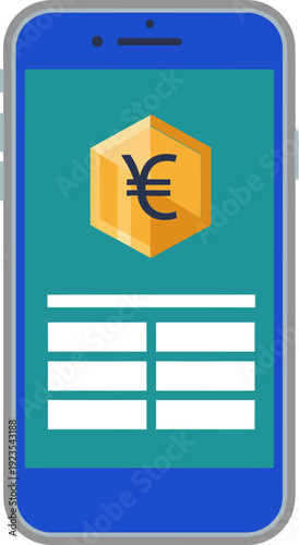 A smartphone displays a CBDC wallet icon with a Euro symbol. Modern digital currency illustration. Clean, professional design. Suitable for finance and technology concepts.