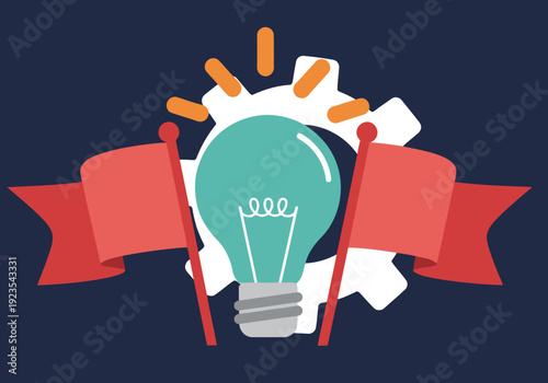 A vibrant graphic showcases responsible AI innovation with a lightbulb bursting with ideas, framed by flags. Modern, tech-focused design.