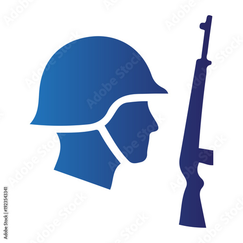 Silhouette illustration of a soldier's profile and a rifle, symbolizing military service and defense efforts