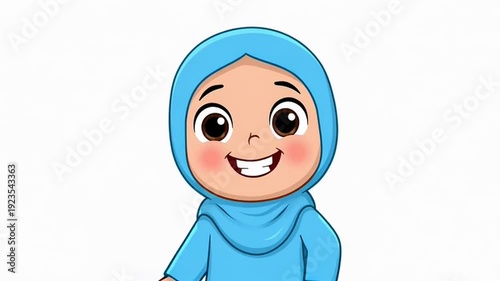 Happy smiling moslem girl with blue hijab with a cute and cheerful expression