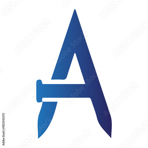 A" monogram logo with a nail through the horizontal bar, symbolizing construction, strength, and the letter A, suitable for industrial or building company branding