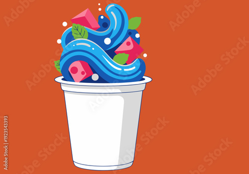 A vibrant probiotic yogurt parfait with blueberries and mint sits in a white cup. It?s a refreshing and healthy treat, perfect for lifestyle and wellness visuals.