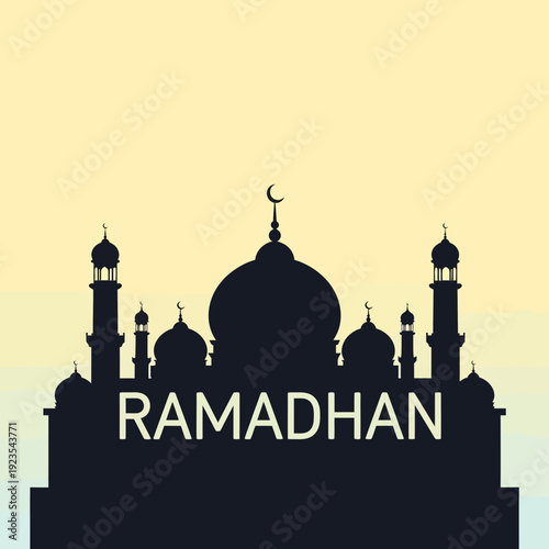 Ramadhan Mosque Silhouette Islamic Symbolism Illustration.