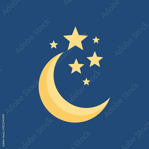 Crescent Moon and Stars Illustration.
