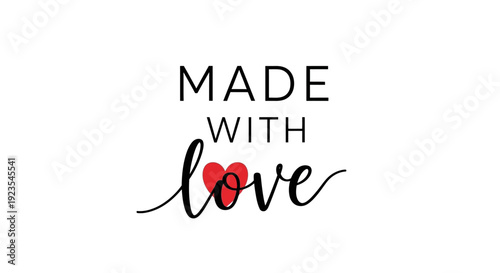 Made with Love typography with a red heart symbol representing affection and care in handcrafted items and gifts