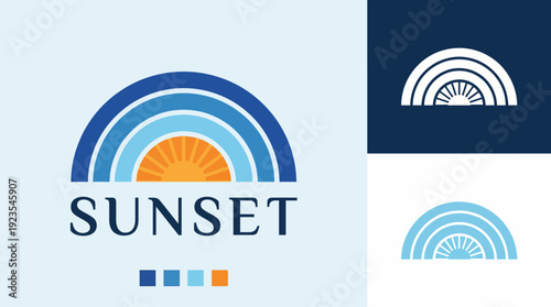 An eye-catching sunset logo featuring smooth arcs and a sun motif, encapsulating warmth and relaxation, perfect for a brand related to leisure and lifestyle.