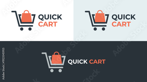 This image depicts a quick cart logo design for Quick Cart, integrating a shopping cart with a bag, symbolizing efficiency and convenience in online shopping.