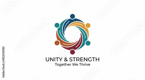 This logo showcases a circular design symbolizing unity, strength, and togetherness, featuring stylized human figures connected in harmony with vibrant colors.