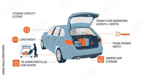 Car Trunk with Luggage and Suitcases.