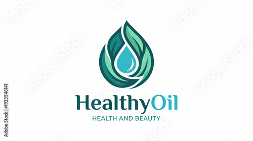 A beautifully designed logo featuring a water droplet surrounded by leaves, representing health, beauty, and natural ingredients in a modern style for wellness branding.