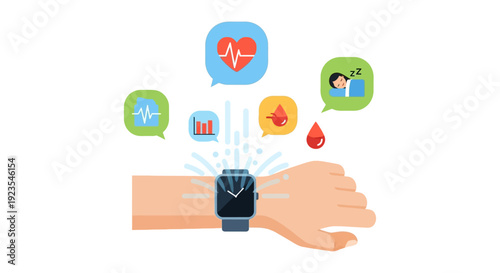 Smartwatch Health Monitoring and Fitness Tracking Concept. Wearable Technology Analyzing Heart Rate, Sleep, and Medical Data.