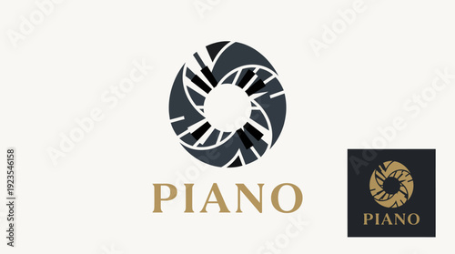 A sophisticated logo blending music and art. The circular design incorporates piano keys, representing elegance, rhythm, and creativity in the world of music and artistry.