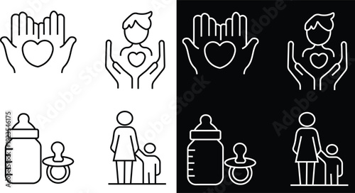Mother's day icon set family love and care symbols
