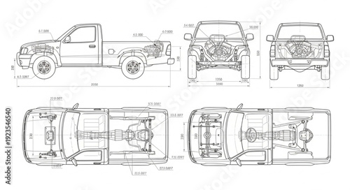 Car Technical Blueprint Diagrams Detailed.