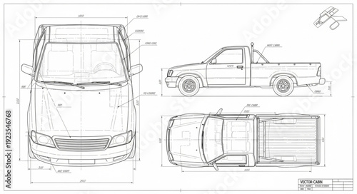 Car Technical Drawing Blueprint.