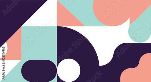Abstract Geometric Shapes Composition in Pastel Colors, Minimalist Design with Circles and Triangles