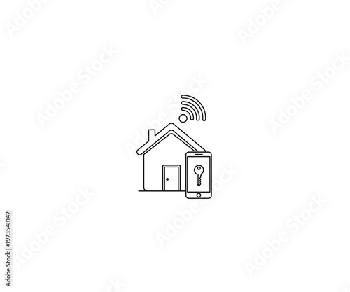 Digital home key line icon. Wireless security and house symbol