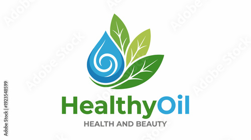 The logo features a water droplet intertwined with leaves, symbolizing health and beauty. Ideal for a brand promoting natural oils and wellness products.