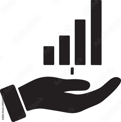 Hand holding a leaf shaped like a bar chart, eco green tones, soft shadows, minimal flat design. in silhouette.
