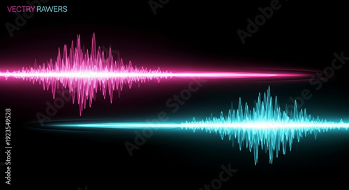 Vibrant pink and blue sound wave patterns on a dark background audio signal graphics